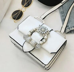 Designer Diamond Lock Clutch - Elegant PU Leather Shoulder Handbag Blanco Shoulder Bags