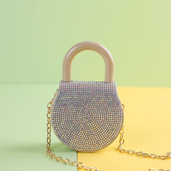 Diamond - Adorned Simple Small Round Handle Bag Small Round Bag Gilded