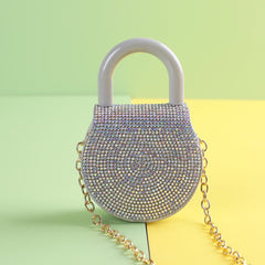 Diamond - Adorned Simple Small Round Handle Bag Small Round Bag Silver