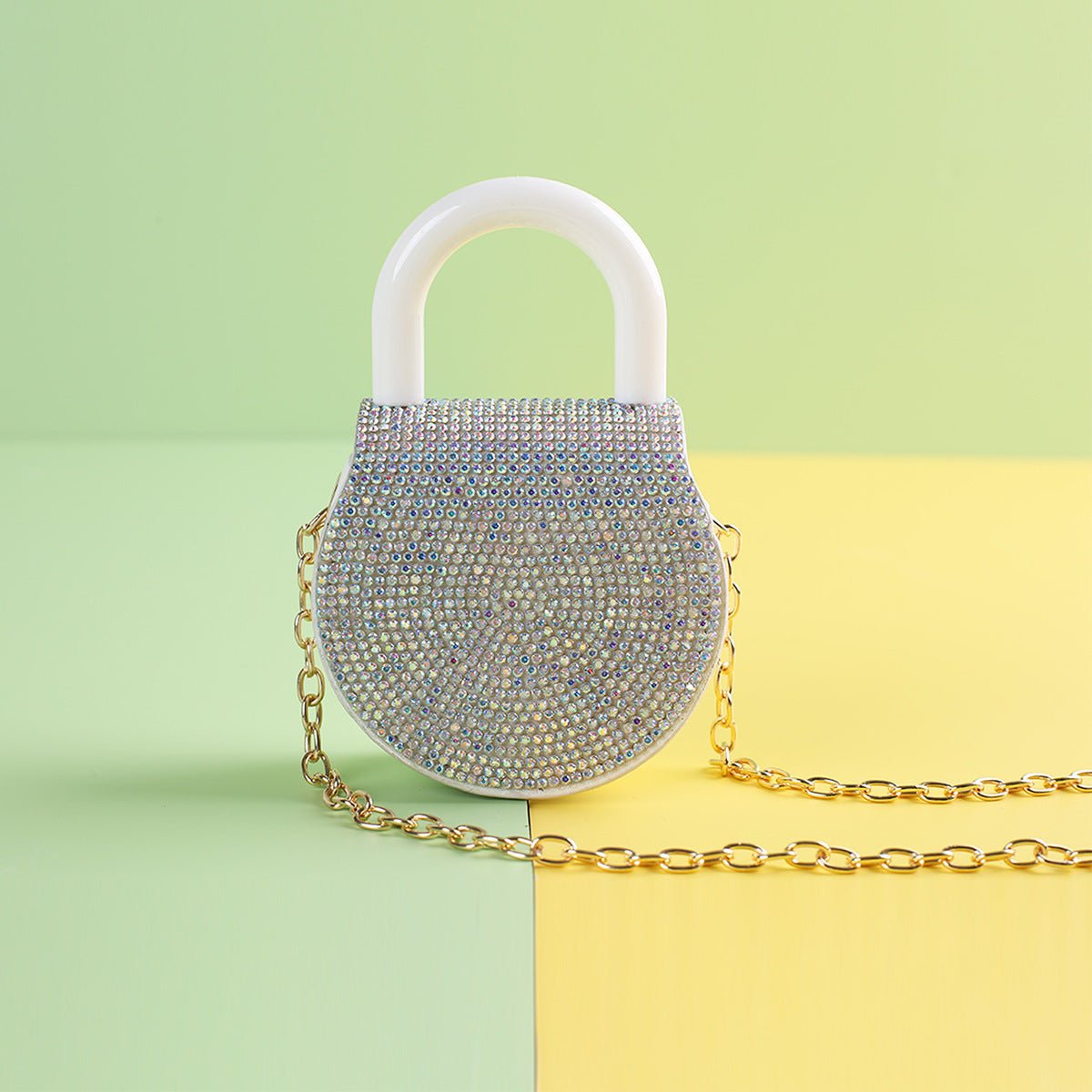 Diamond - Adorned Simple Small Round Handle Bag Small Round Bag White