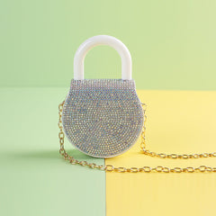 Diamond - Adorned Simple Small Round Handle Bag Small Round Bag White