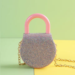 Diamond - Adorned Simple Small Round Handle Bag Small Round Bag Pink