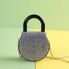 Diamond - Adorned Simple Small Round Handle Bag Small Round Bag Black