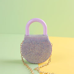 Diamond - Adorned Simple Small Round Handle Bag Small Round Bag Purple