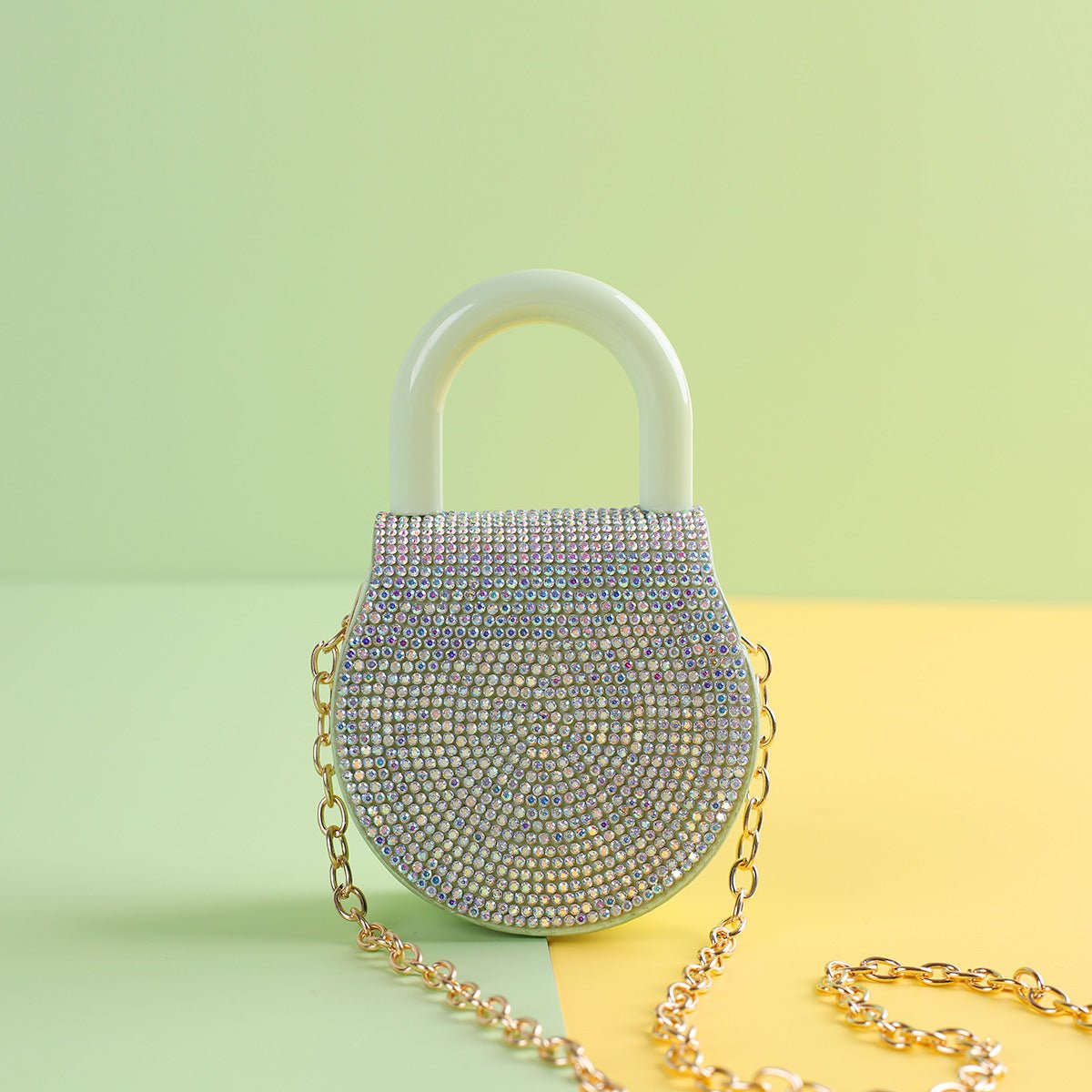 Diamond - Adorned Simple Small Round Handle Bag Small Round Bag Green