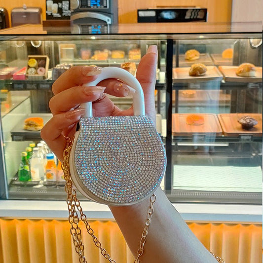 Diamond - Adorned Simple Small Round Handle Bag Small Round Bag Black