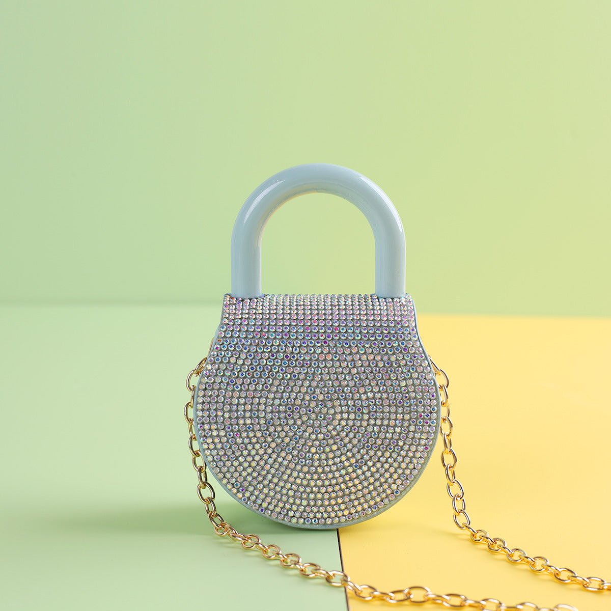 Diamond - Adorned Simple Small Round Handle Bag Small Round Bag Blue