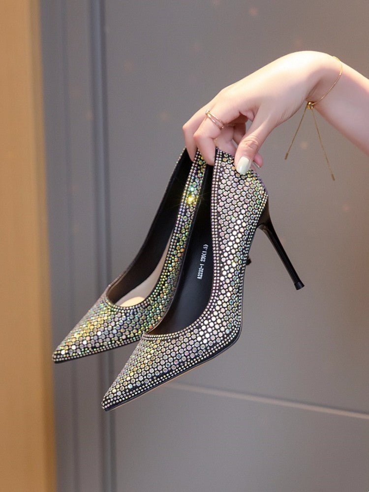 Diamond Bird Banquet Full Diamond Dress High Heels for Women Black