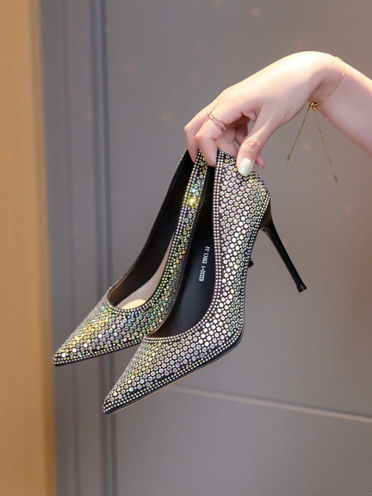 Diamond Bird Banquet Full Diamond Dress High Heels for Women Black