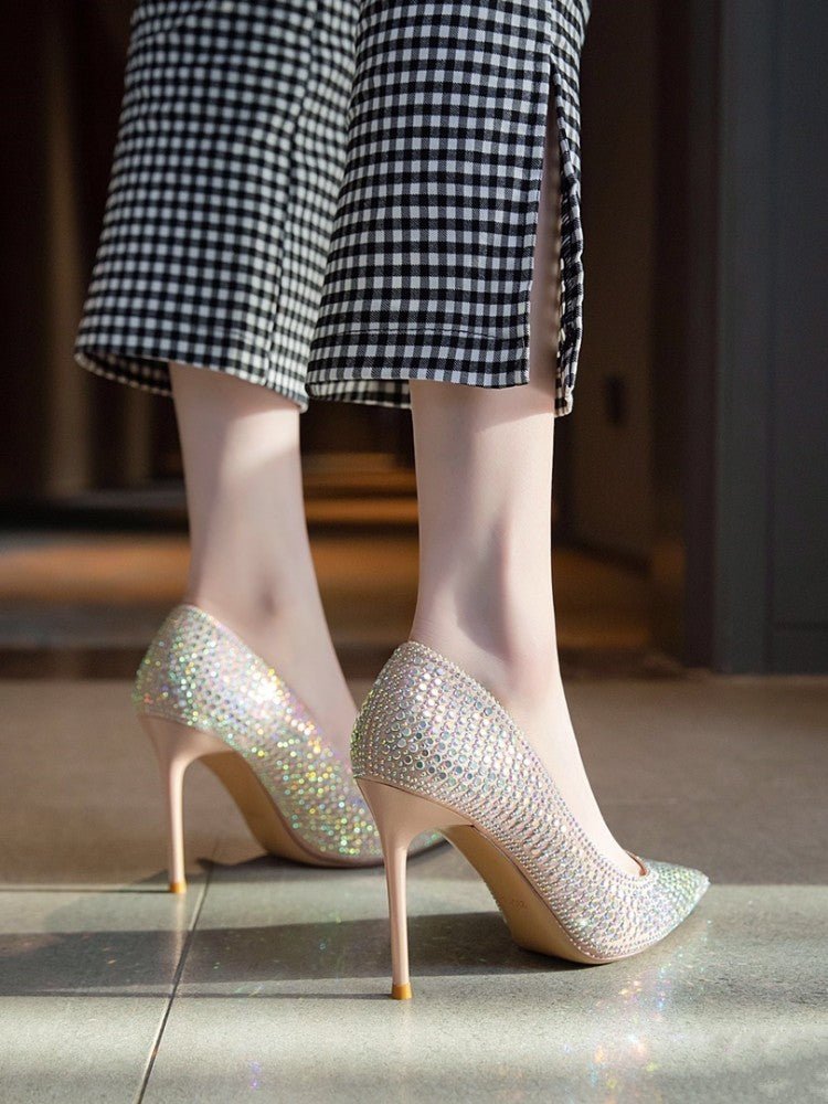 Diamond Bird Banquet Full Diamond Dress High Heels for Women Champagne