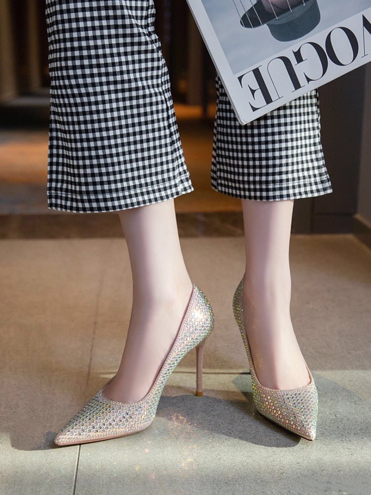 Diamond Bird Banquet Full Diamond Dress High Heels for Women Champagne