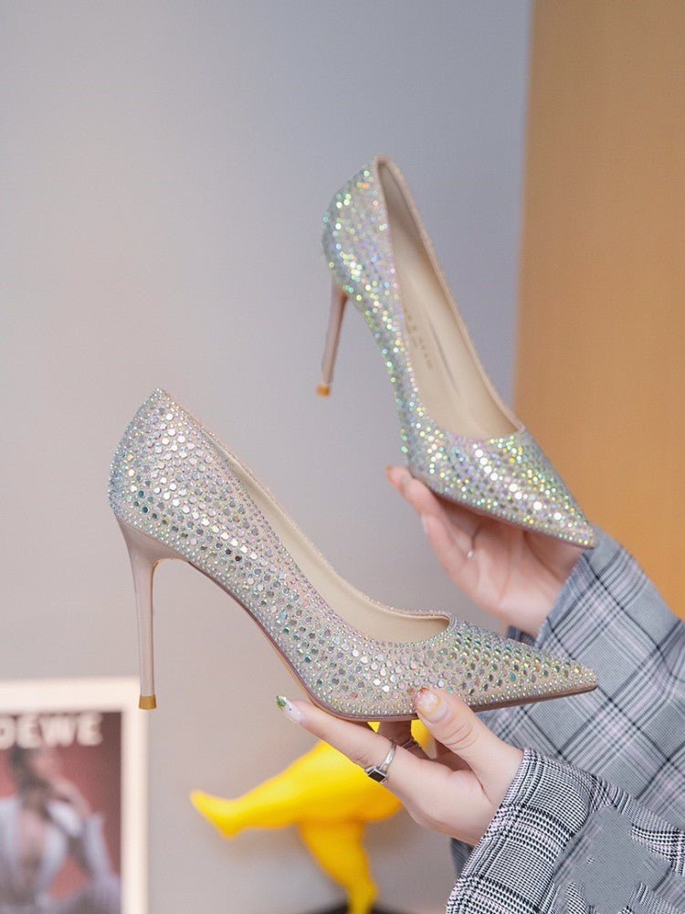 Diamond Bird Banquet Full Diamond Dress High Heels for Women Silver