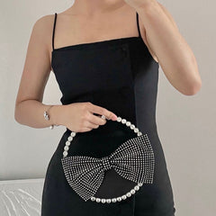Diamond Clutch Bow Handbag Black