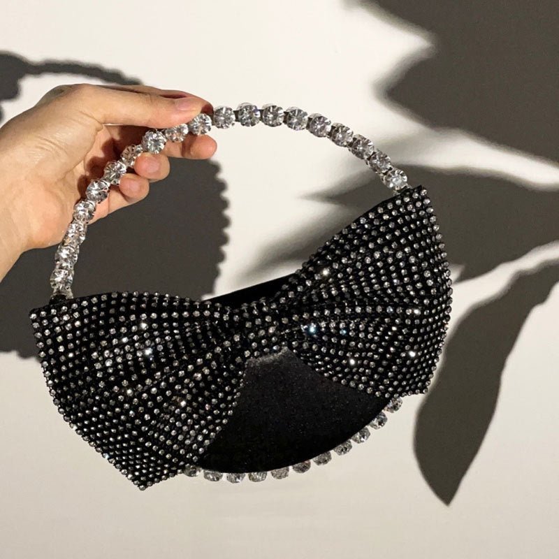 Diamond Clutch Bow Handbag Black