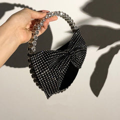Diamond Clutch Bow Handbag Black