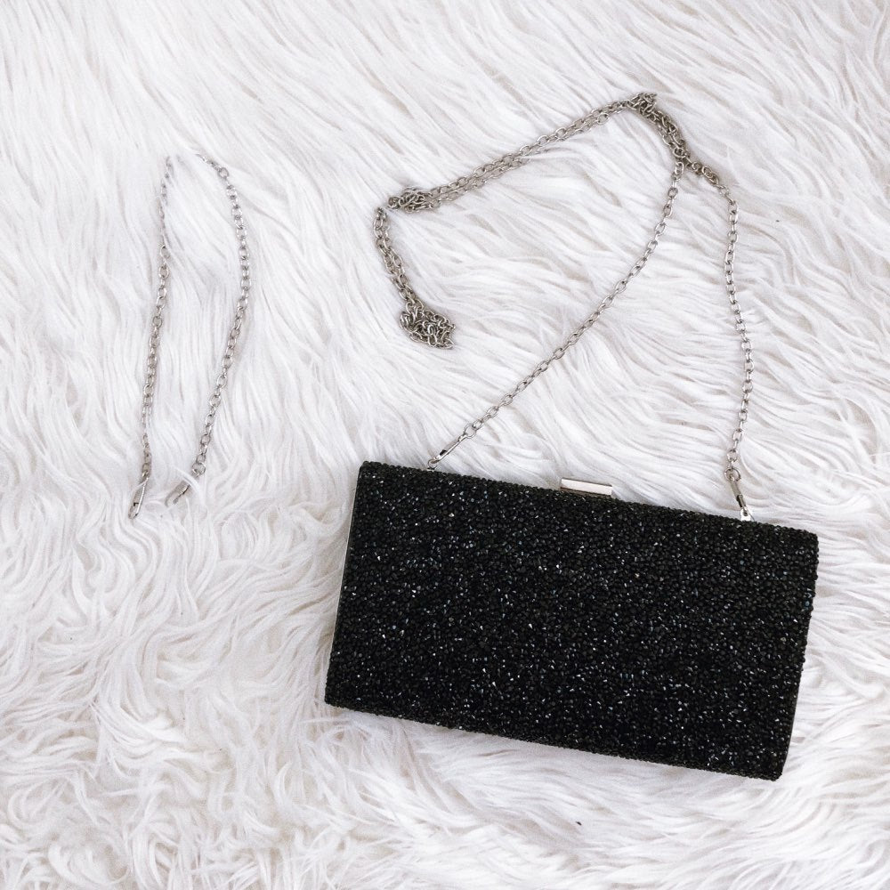 Diamond - Encrusted Elegant Clutch Bag for Party Events A Black