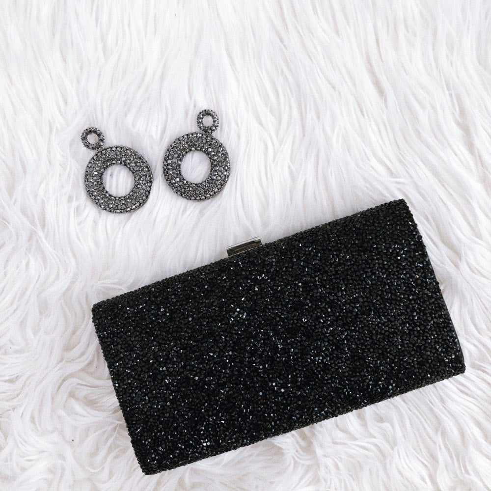 Diamond - Encrusted Elegant Clutch Bag for Party Events A Black