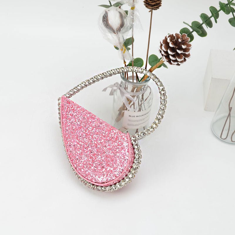 Diamond Heart - shaped Clutch Diamond Dinner Bag Clutch Small fluorescent pink