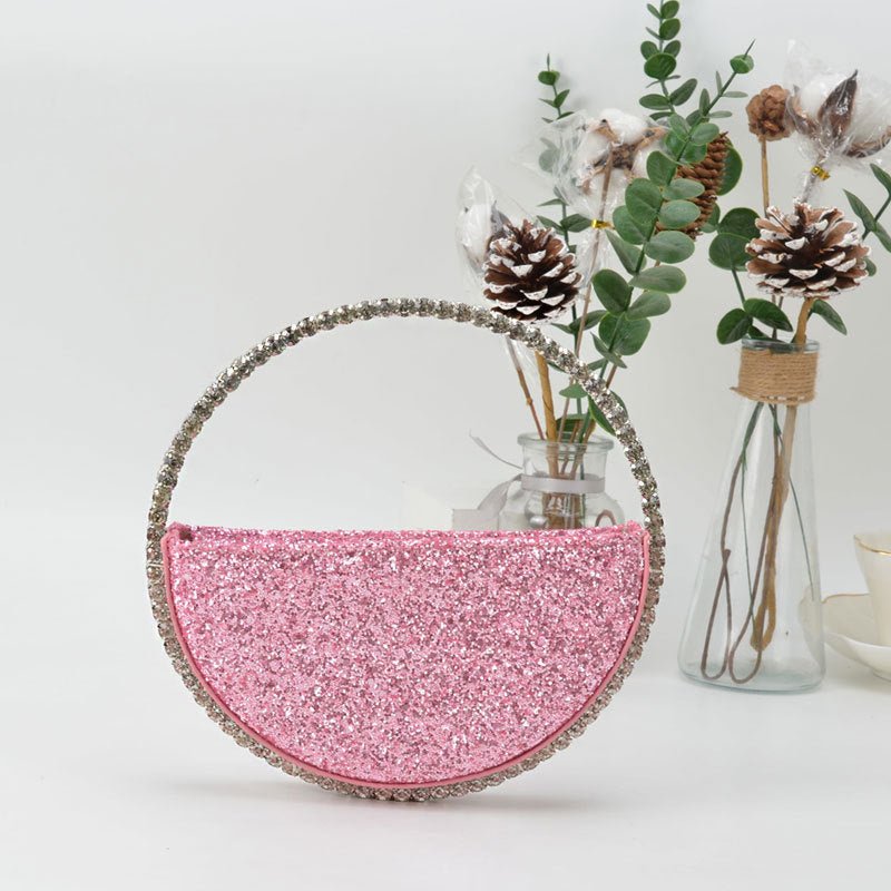 Diamond Heart - shaped Clutch Diamond Dinner Bag Clutch Small fluorescent pink