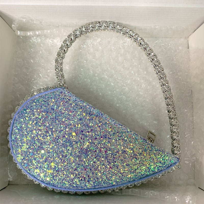 Diamond Heart - shaped Clutch Diamond Dinner Bag Clutch Small Fluorescent purple