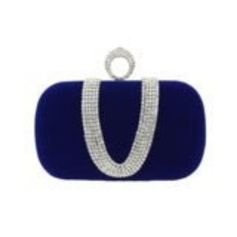 Diamond Velvet Clutch Evening Bag Royal blue