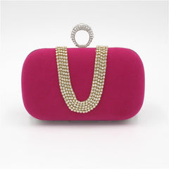 Diamond Velvet Clutch Evening Bag Rose red