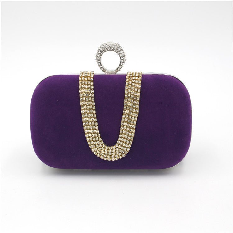 Diamond Velvet Clutch Evening Bag Purple