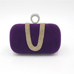 Diamond Velvet Clutch Evening Bag Purple
