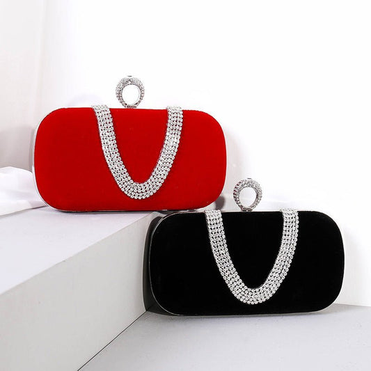 Diamond Velvet Clutch Evening Bag Black