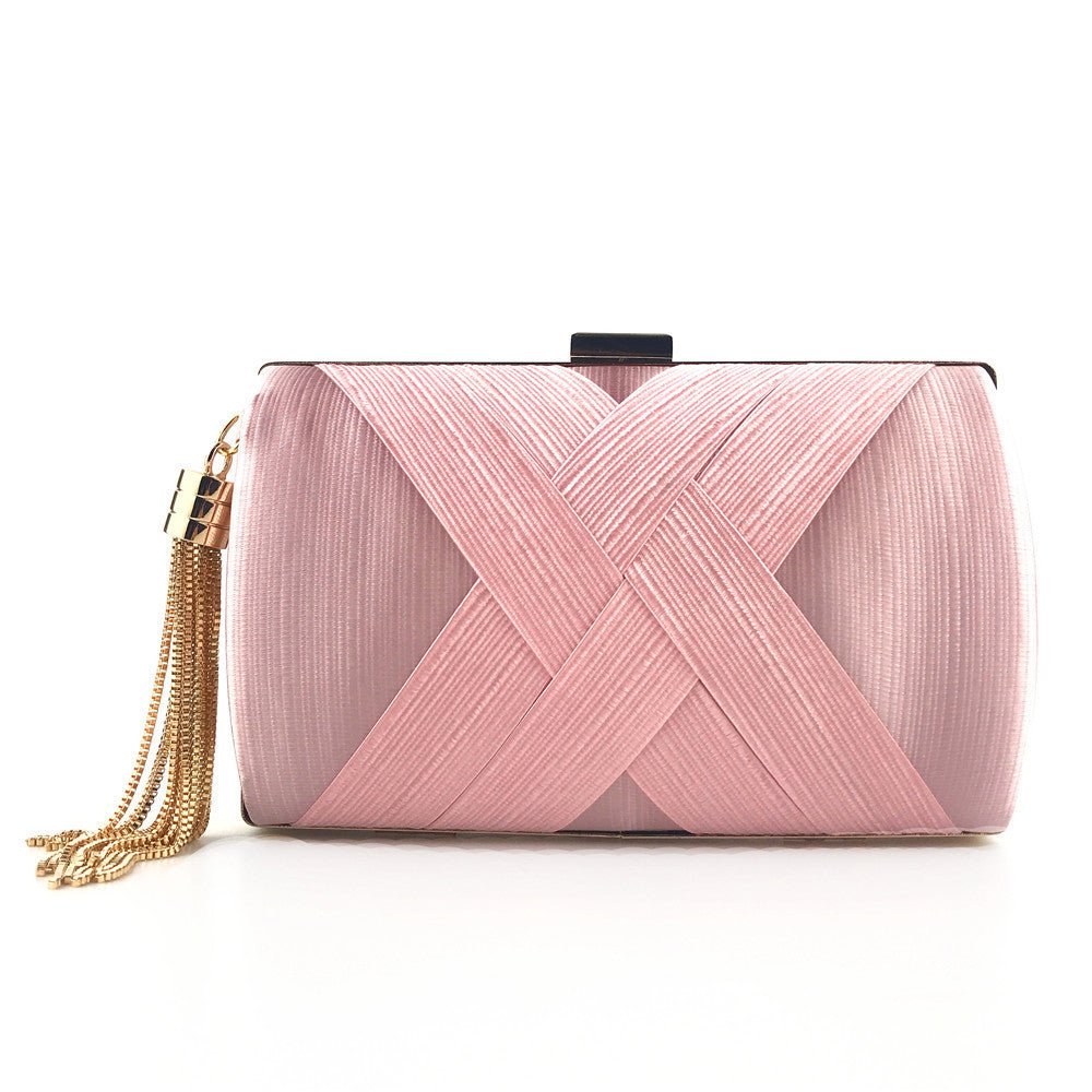 Dinner Satin Fashion Tassel Clutch Pink