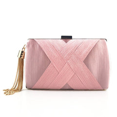 Dinner Satin Fashion Tassel Clutch Pink