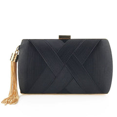 Dinner Satin Fashion Tassel Clutch Black
