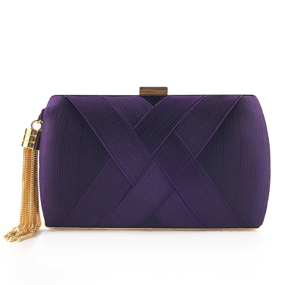 Dinner Satin Fashion Tassel Clutch Purple