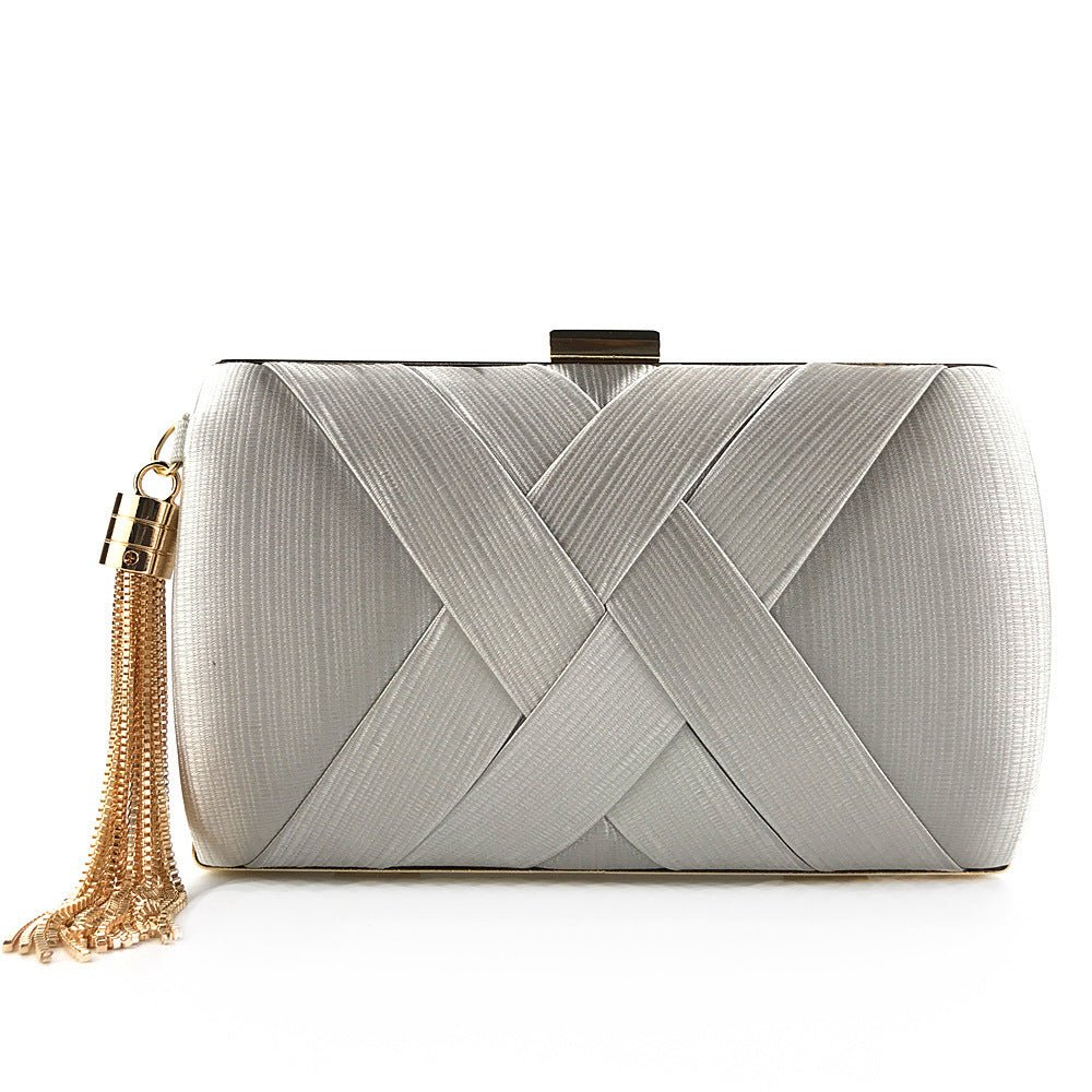 Dinner Satin Fashion Tassel Clutch Silver