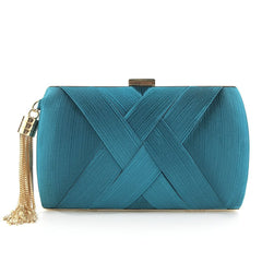 Dinner Satin Fashion Tassel Clutch Lake Blue