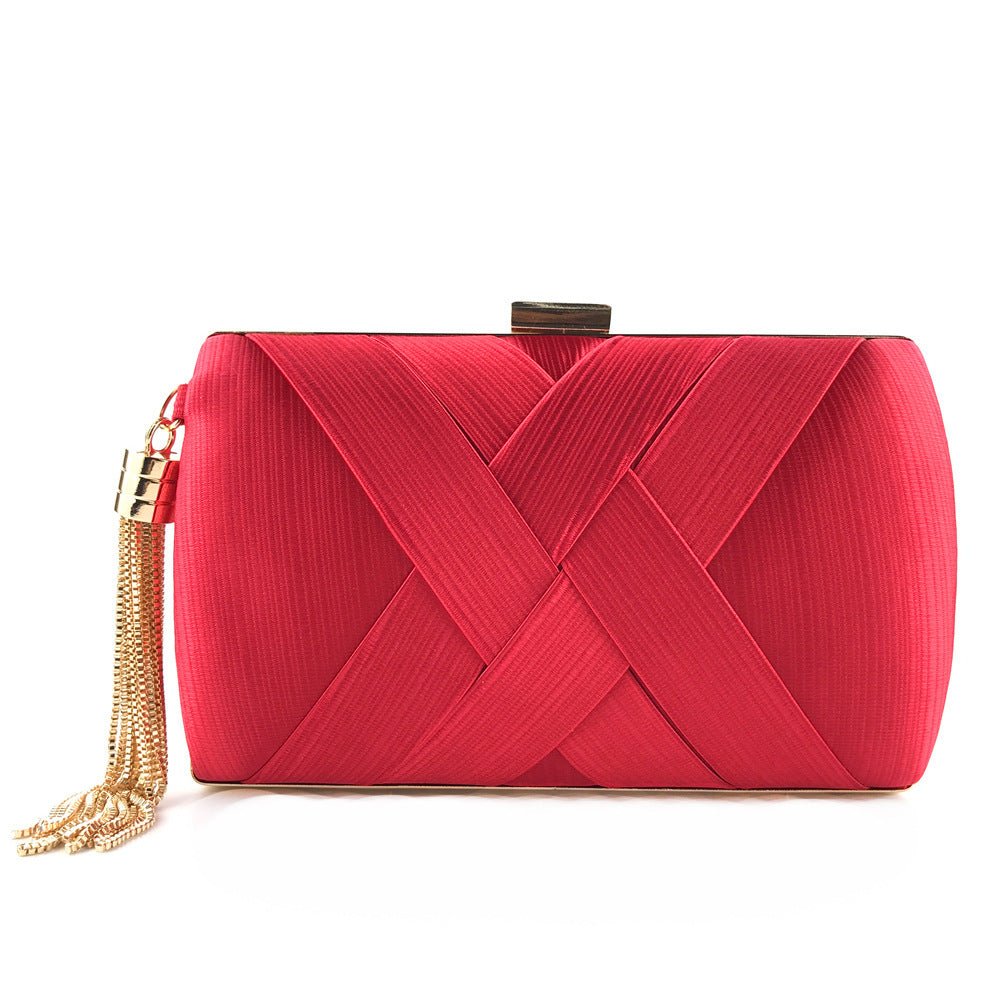 Dinner Satin Fashion Tassel Clutch Rose red