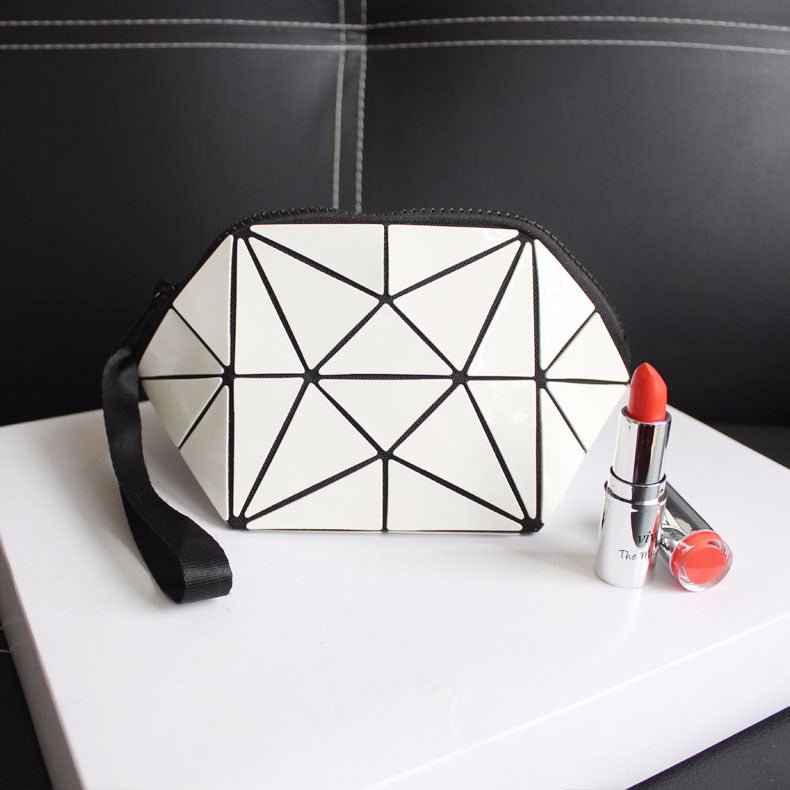 Discolored irregular semicircular cosmetic bag White