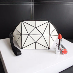 Discolored irregular semicircular cosmetic bag White