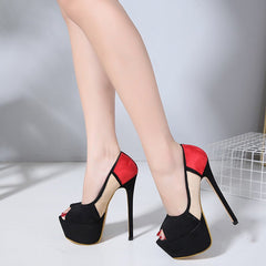 Early autumn new color matching system 16CM super high heel water Taiwan fish mouth high heel single shoes 34 - 40 yards black