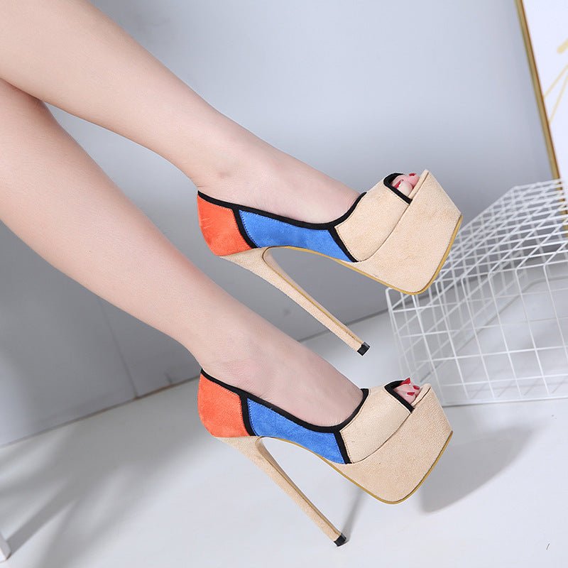 Early autumn new color matching system 16CM super high heel water Taiwan fish mouth high heel single shoes 34 - 40 yards black
