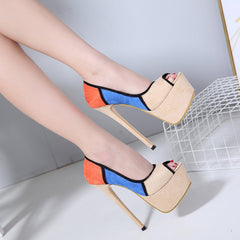 Early autumn new color matching system 16CM super high heel water Taiwan fish mouth high heel single shoes 34 - 40 yards black