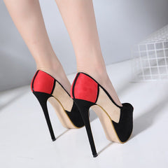 Early autumn new color matching system 16CM super high heel water Taiwan fish mouth high heel single shoes 34 - 40 yards black