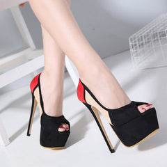 Early autumn new color matching system 16CM super high heel water Taiwan fish mouth high heel single shoes 34 - 40 yards black