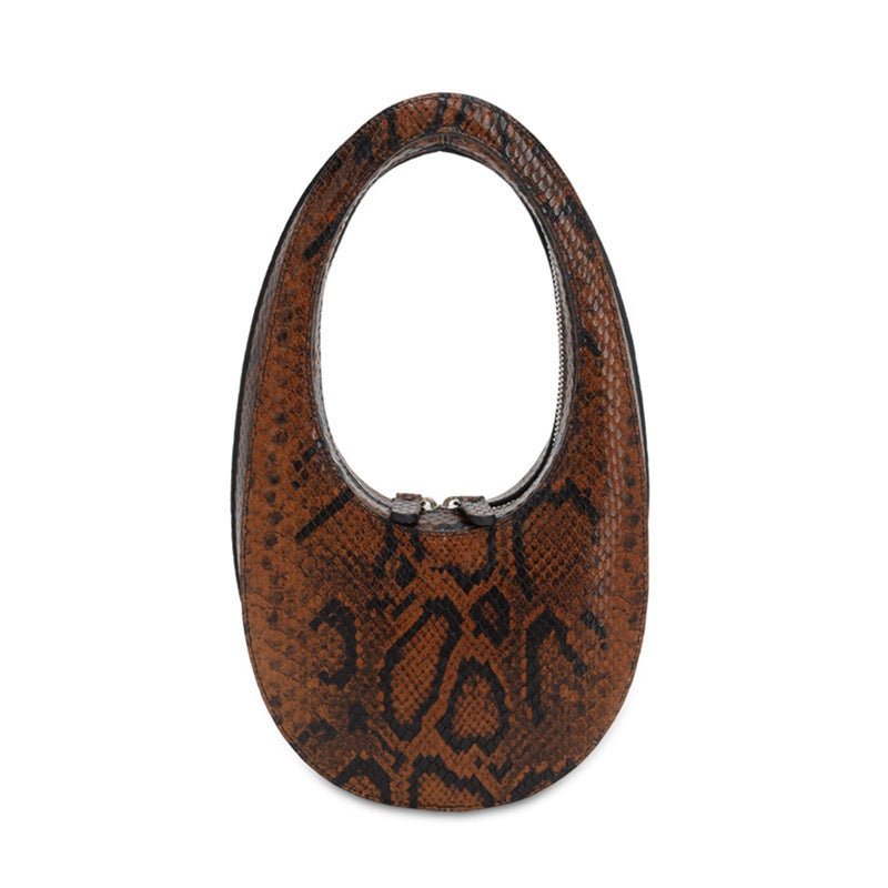 Egg - Shaped Snake Print Clutch Brown
