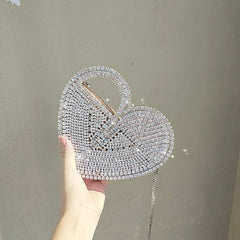 Elegant Heart - Shaped Clutch: Flashing Diamond Dinner Bag Silver