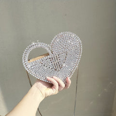 Elegant Heart - Shaped Clutch: Flashing Diamond Dinner Bag Silver