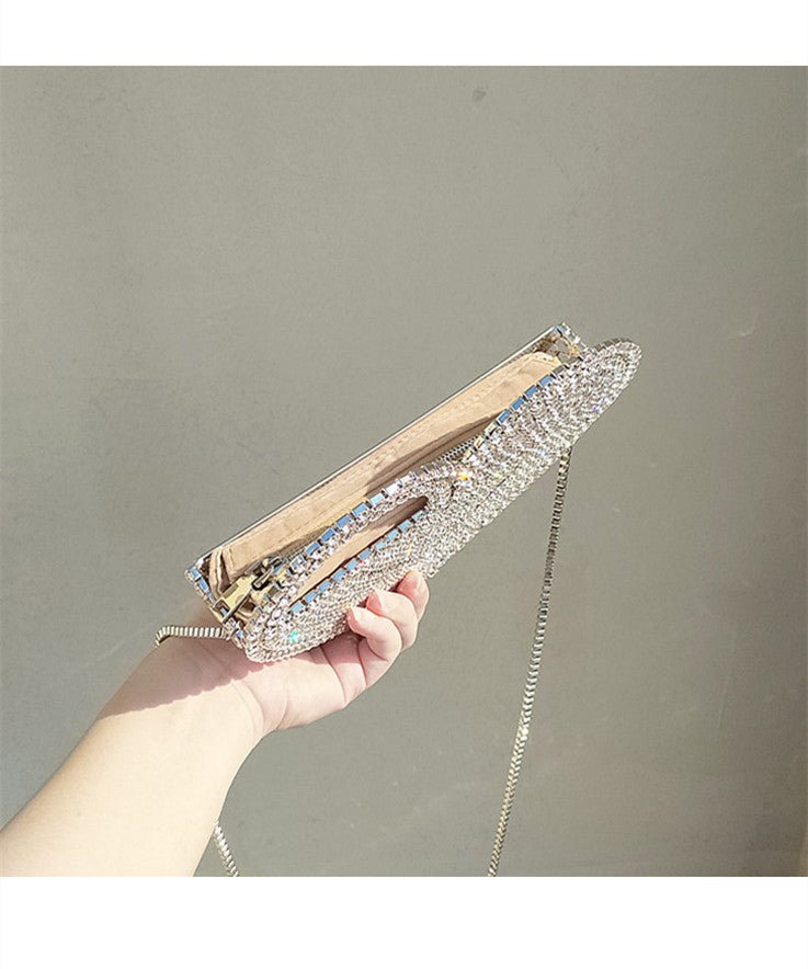 Elegant Heart - Shaped Clutch: Flashing Diamond Dinner Bag Silver