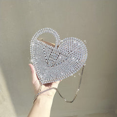 Elegant Heart - Shaped Clutch: Flashing Diamond Dinner Bag Silver