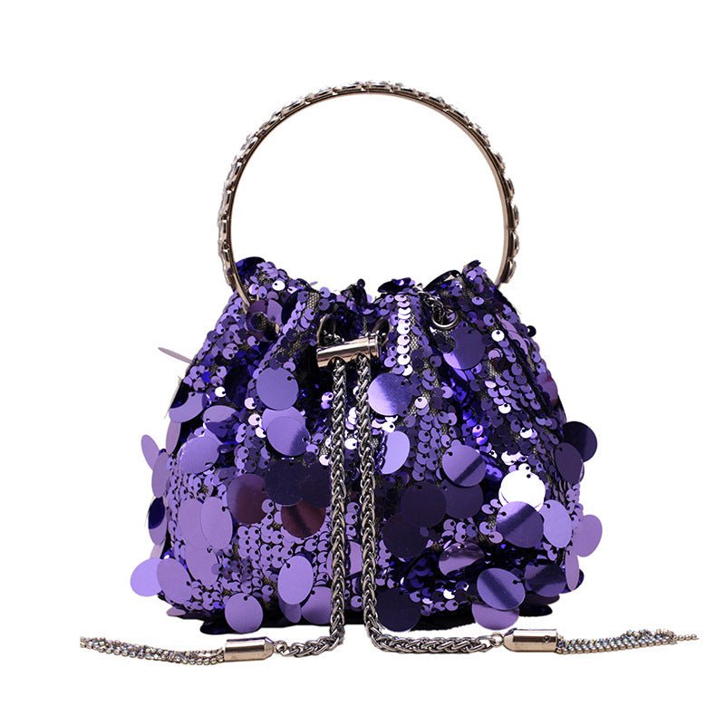 Elegant Metal Tassel Sequins Dinner Bag for High - Grade Events Purple