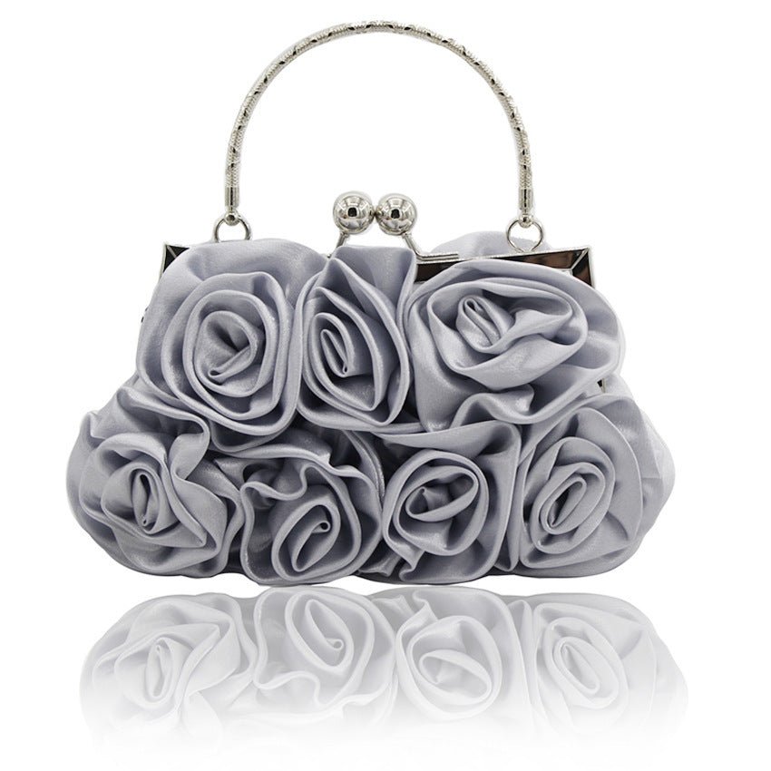 Elegant Rose Clutch Handheld Bridal Bag Silver